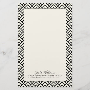Add Your Name   Black & White Geometric Pattern Stationery