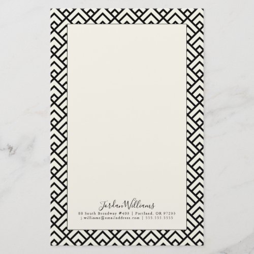 Add Your Name  Black  White Geometric Pattern Stationery