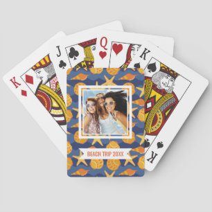 Add Your Name   Blue And Orange Seashell Pattern Poker Cards