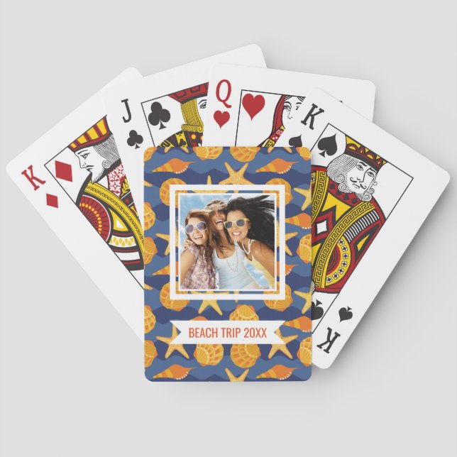 Add Your Name | Blue And Orange Seashell Pattern Poker Cards (Back)