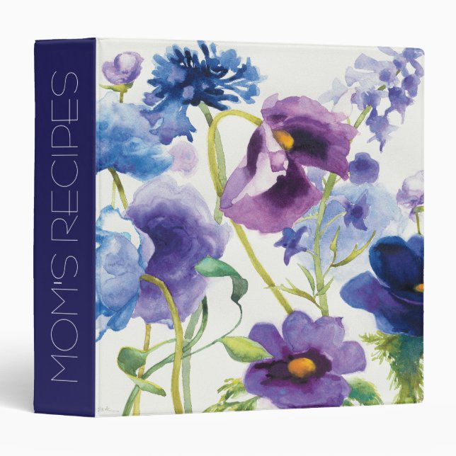 Add Your Name | Blue and Purple Mixed Garden 3 Ring Binder (Front/Spine)