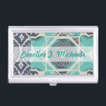 Add Your Name | Blue Batik Tile II Case For Business Cards<br><div class="desc">Floral</div>