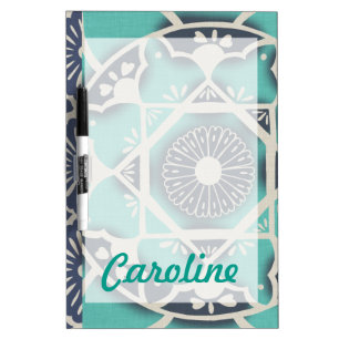 Add Your Name   Blue Batik Tile II Dry Erase Board