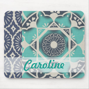 Add Your Name Blue Batik Tile II Mouse Pad