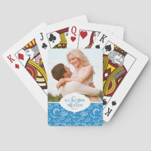 Add Your Name   Blue Beach Pattern Poker Cards