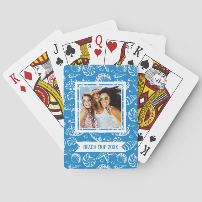 Add Your Name | Blue Beach Pattern Poker Cards (Back)