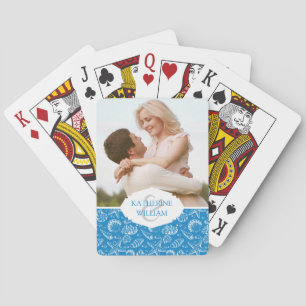 Add Your Name   Blue Beach Pattern Poker Cards
