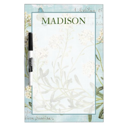 Add Your Name  Blue Botanical Dry Erase Board