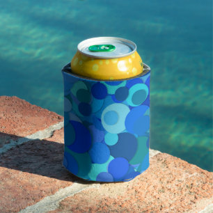 Add Your Name Blue Bubbles Abstract Design Can Cooler