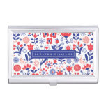 Add Your Name | Blue &amp; Coral Floral Pattern Business Card Case