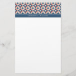 Add Your Name | Blue &amp; Coral Geometric Pattern Stationery