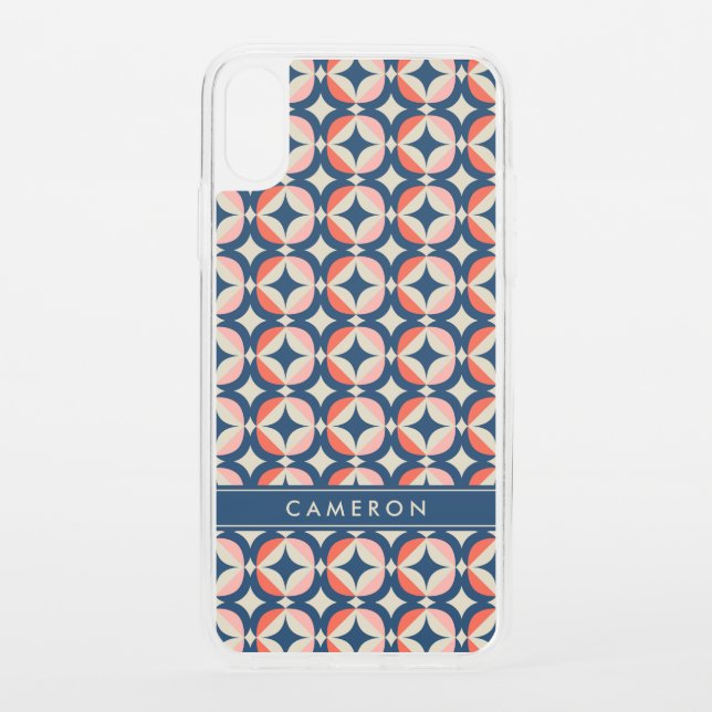 Add Your Name | Blue & Coral Geometric Pattern Uncommon iPhone Case (Back)