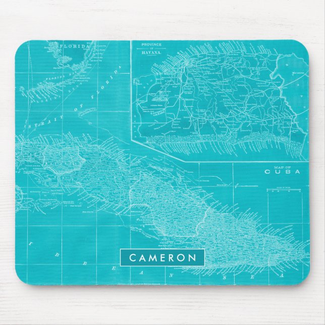 Add Your Name | Blue Cuba Map Mouse Pad (Front)