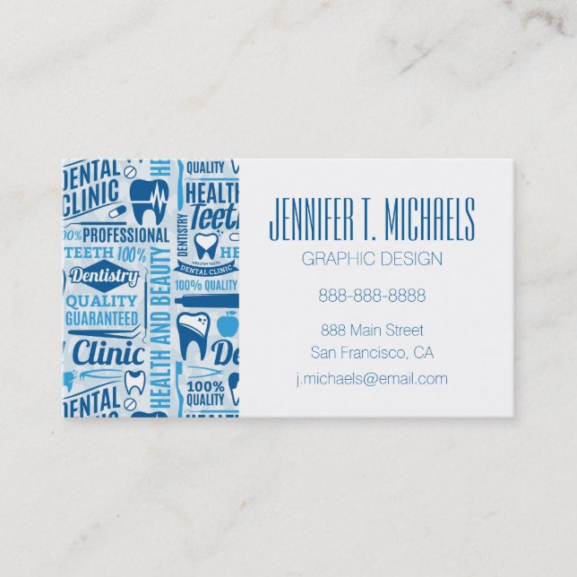 Add Your Name | Blue Dental Clinic Pattern Business Card (Front)