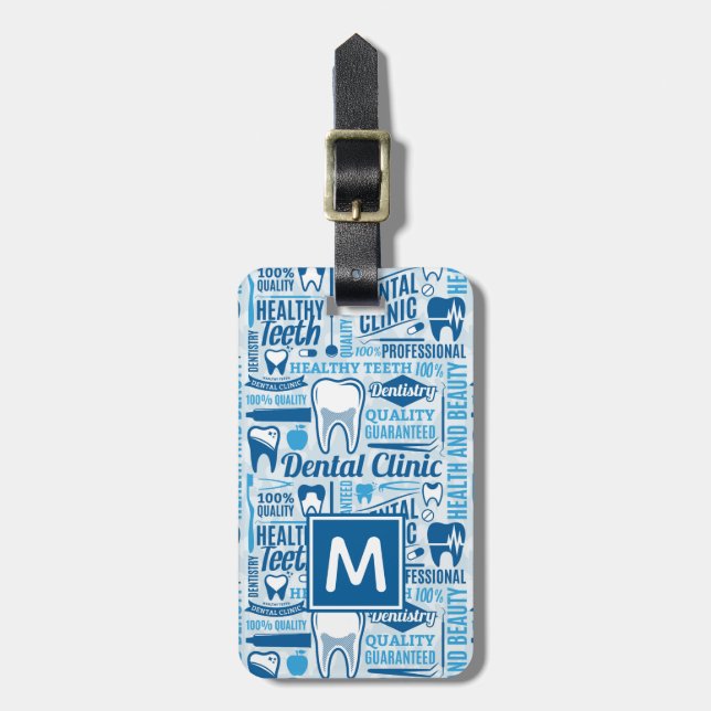 Add Your Name | Blue Dental Clinic Pattern Luggage Tag (Front Vertical)