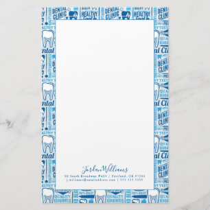 Add Your Name Blue Dental Clinic Pattern Stationery