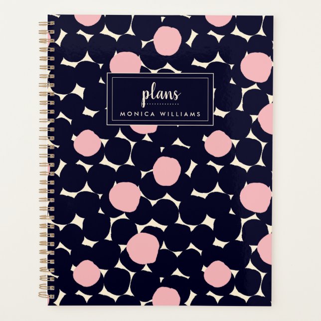 Add Your Name | Blue & Pink Large Dot Pattern Planner (Front)