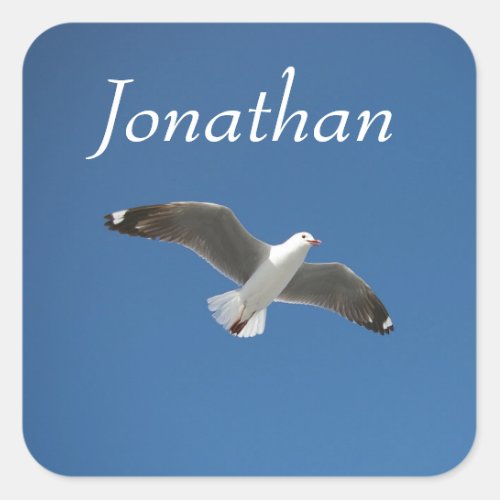 Add Your Name Blue Sky Seagull Photo Square Sticker