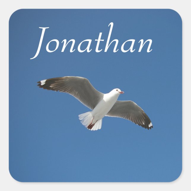 Add Your Name Blue Sky Seagull Photo Square Sticker (Front)
