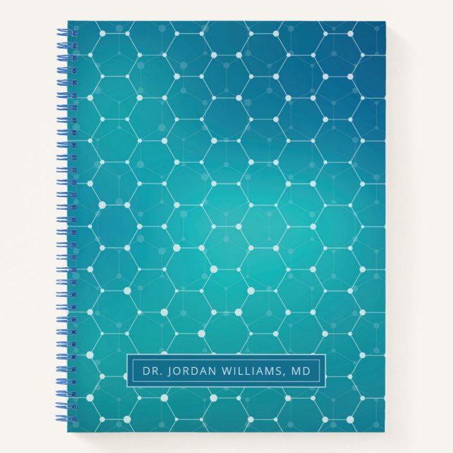 Add Your Name | Blue Teal DNA Pattern Notebook (Front)