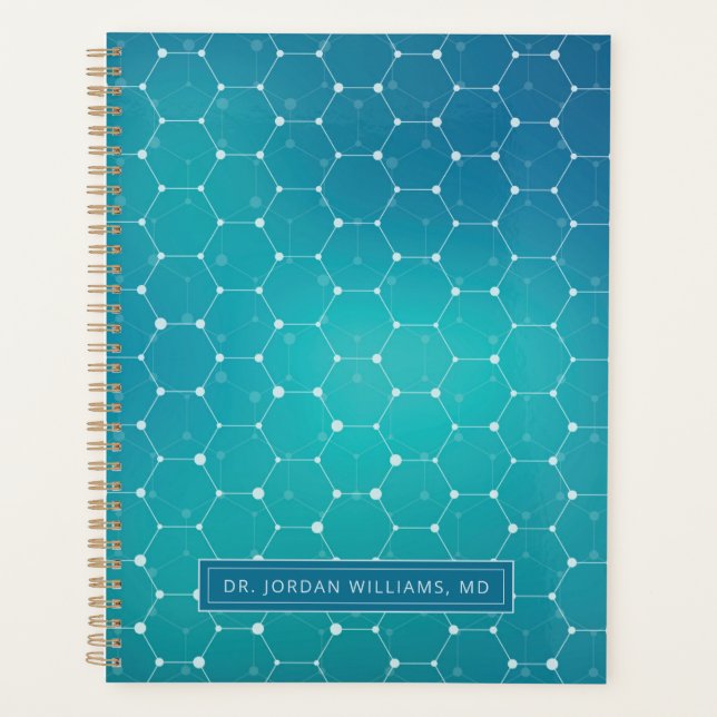 Add Your Name | Blue Teal DNA Pattern Planner (Front)