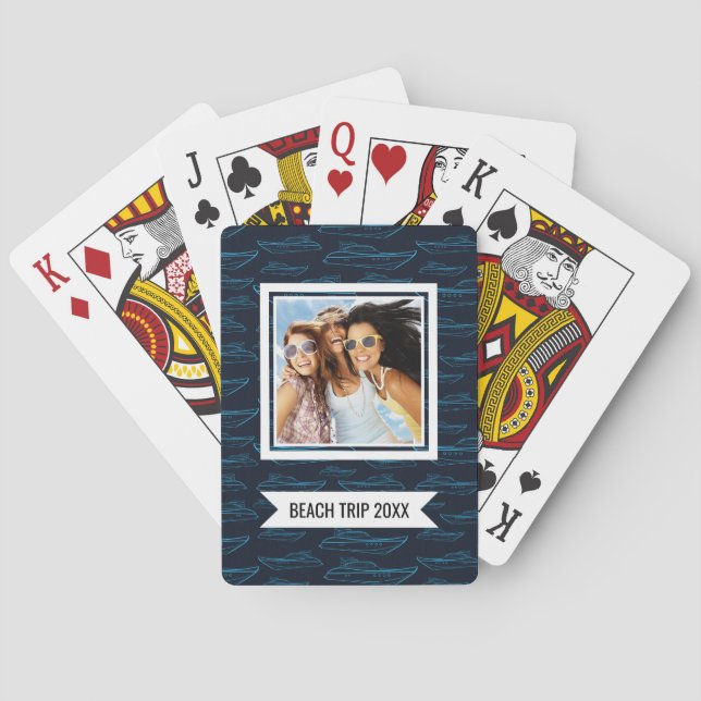 Add Your Name | Blue Yacht Pattern Poker Cards (Back)