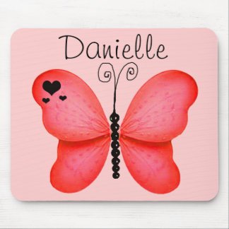 Add Your Name Blush Red Butterfly Mouse Pad