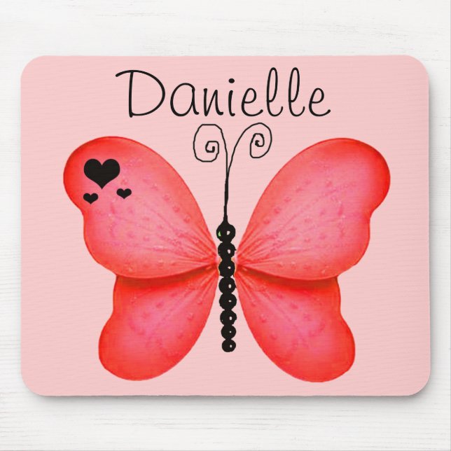 Add Your Name Blush Red Butterfly Mouse Pad (Front)