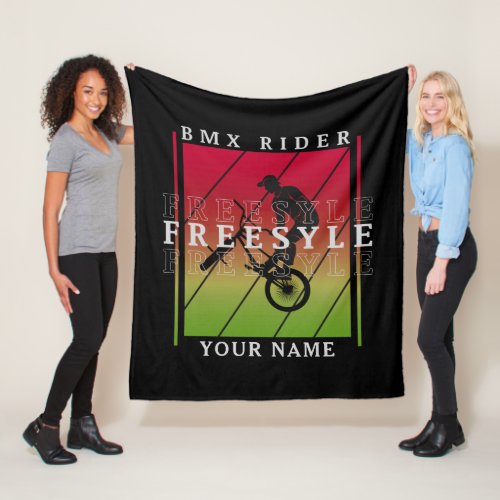 Add Your Name BMX Freestyle Rider _  Red Green on  Fleece Blanket