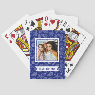 Add Your Name   Bright Blue Shell Pattern Poker Cards