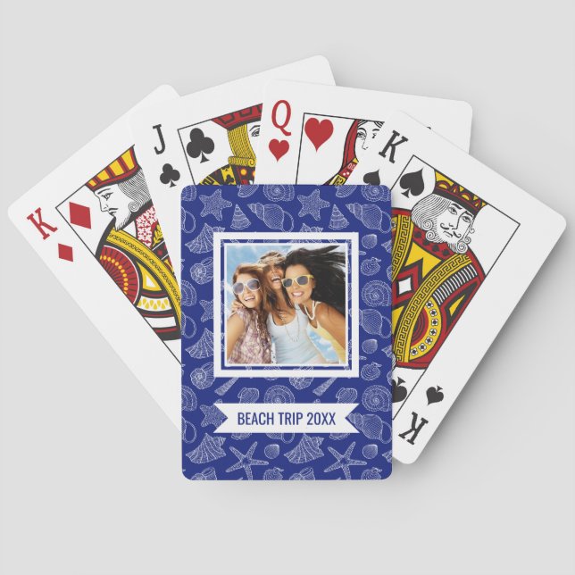 Add Your Name | Bright Blue Shell Pattern Poker Cards (Back)