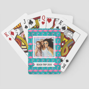 Add Your Name   Bright Flamingo Pattern Poker Cards