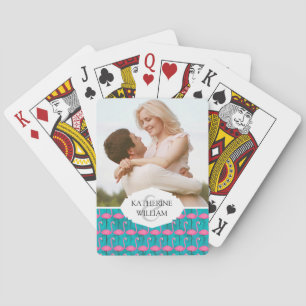 Add Your Name   Bright Flamingo Pattern Poker Cards