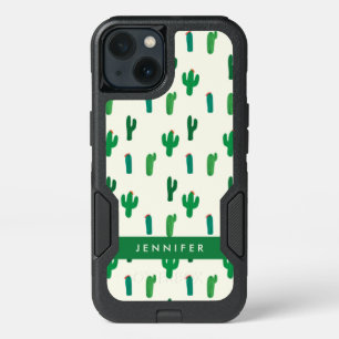 Add Your Name Bright Green Cactus Pattern iPhone 13 Case