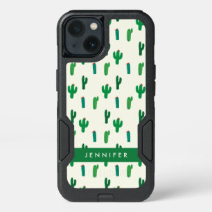 Add Your Name Bright Green Cactus Pattern iPhone 13 Case