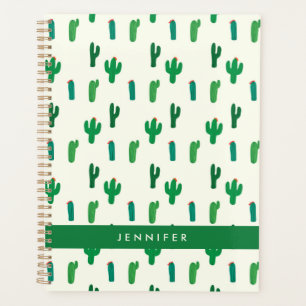 Add Your Name Bright Green Cactus Pattern Planner