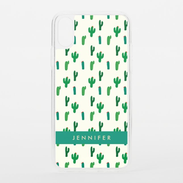 Add Your Name | Bright Green Cactus Pattern Uncommon iPhone Case (Back)