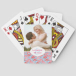Add Your Name | Bright Pink Flamingos On Blue Poker Cards