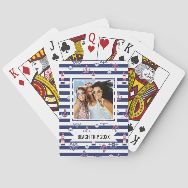 Add Your Name | By The Sea Pattern Poker Cards (Back)