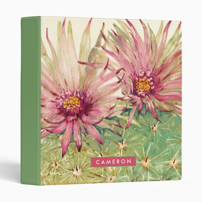 Add Your Name | Cactus Pink Blossoms 3 Ring Binder (Front/Spine)