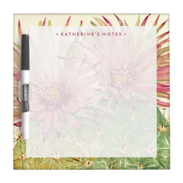 Add Your Name | Cactus Pink Blossoms Dry Erase Board (Front)