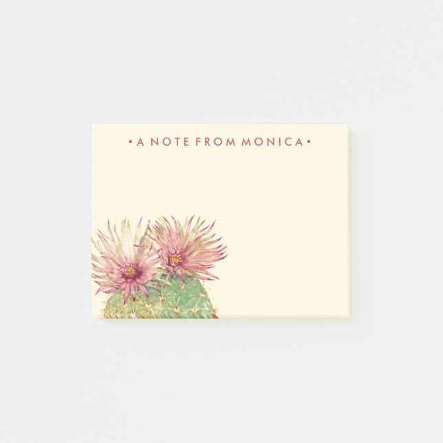 Add Your Name | Cactus Pink Blossoms Post-it Notes (Front)