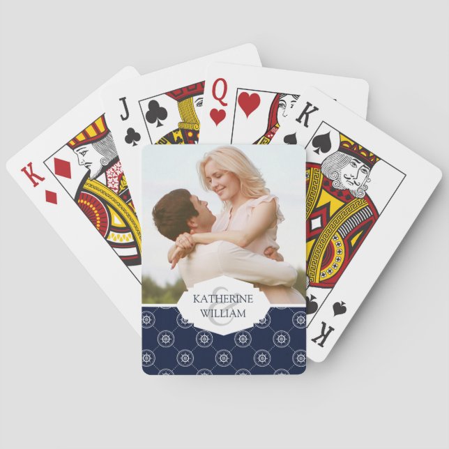 Add Your Name | Captain'S Wheel Pattern Poker Cards (Back)