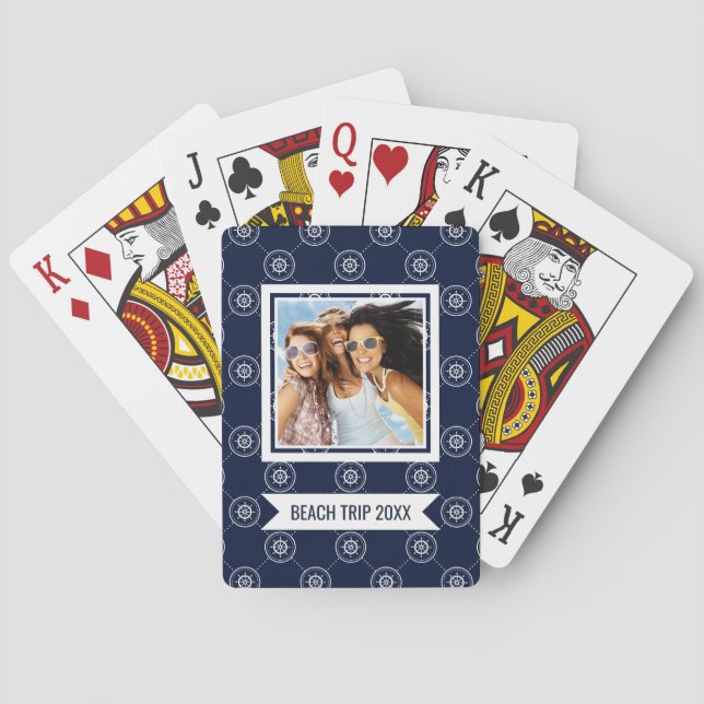 Add Your Name | Captain'S Wheel Pattern Poker Cards (Back)