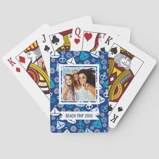 Add Your Name | Cartoon Pattern With Sailboats Poker Cards (Back)