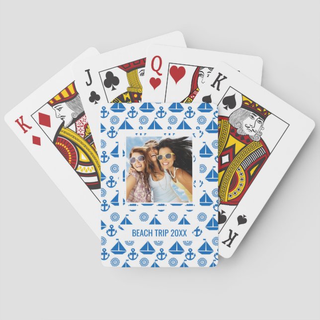 Add Your Name | Cartoon Sail Boat Pattern Poker Cards (Back)
