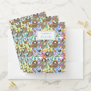 Add Your Name   Cartoon Watercolor Sloth Pattern Pocket Folder
