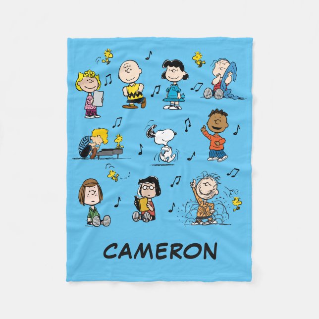 Add Your Name | Charlie Brown and Gang Fleece Blanket (Front)