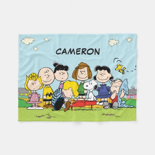 Add Your Name  Charlie Brown and Gang Fleece Blanket