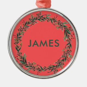 Add Your Name Christmas Wreath Personalised Metal Ornament